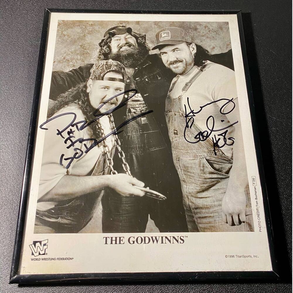WWE WWF The Godwinns Framed Picture Dual Autographed/Signed by Phineas & Henry
